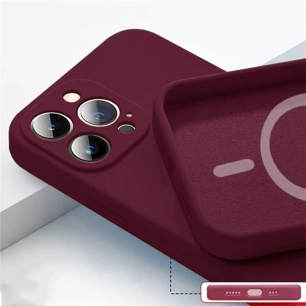 Magnetic Liquid Silicone Case For Iphone 14 13 12 Mini 11 Pro Max X Xs Xr Apple Magsafe Original Magnet Camera Precision Hole
