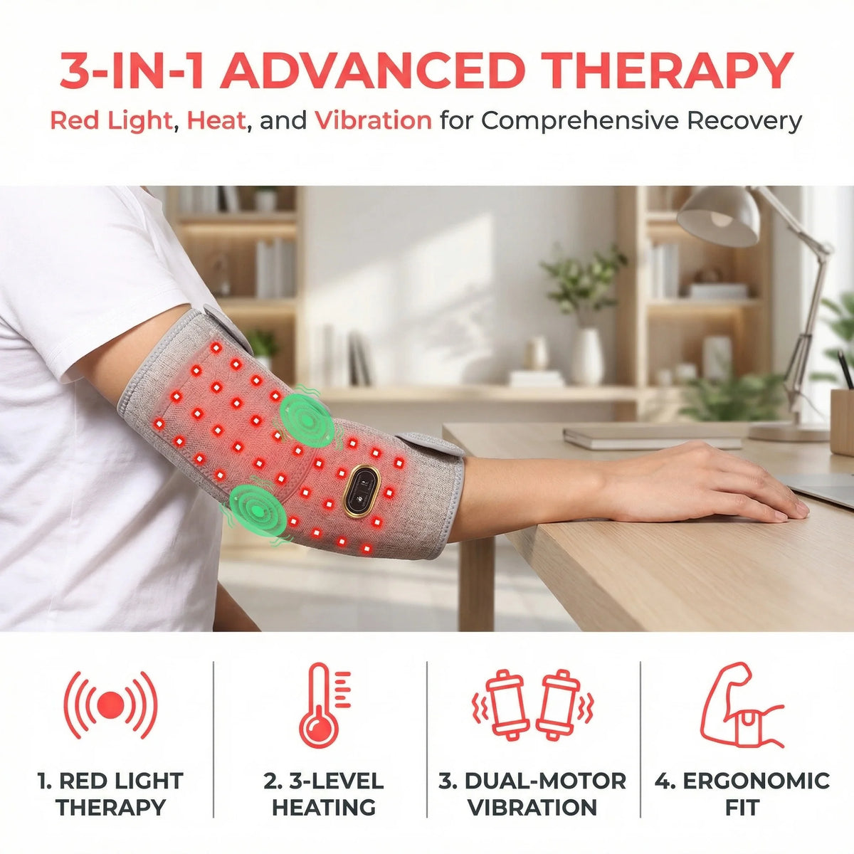 Red Light NIR Elbow Brace With Vibration Heating Massager For Joint Pain Relief