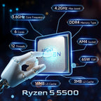 AMD Ryzen 5 5500 3.6GHz 6-Core 12-Thread Socket AM4 NEW Gaming Processor DDR4 L3=16M 65W 7NM R5 5500 but without fan
