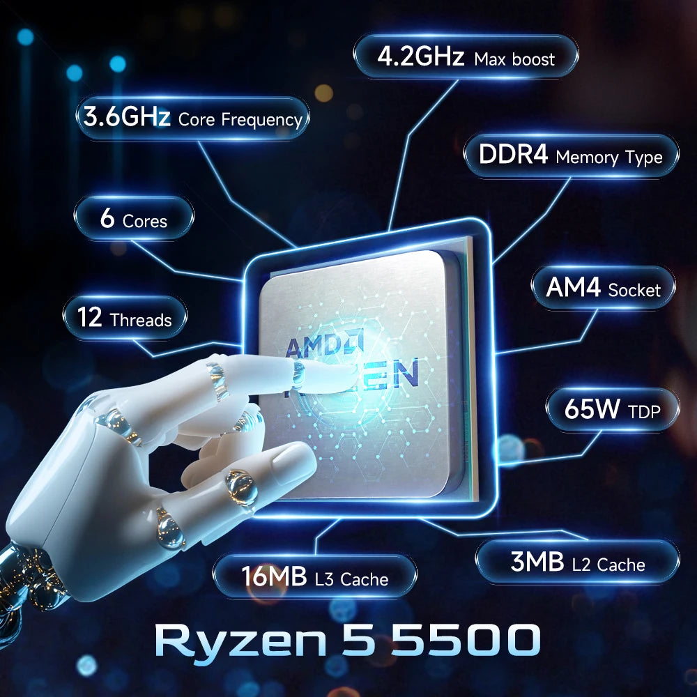 AMD Ryzen 5 5500 3.6GHz 6-Core 12-Thread Socket AM4 NEW Gaming Processor DDR4 L3=16M 65W 7NM R5 5500 but without fan