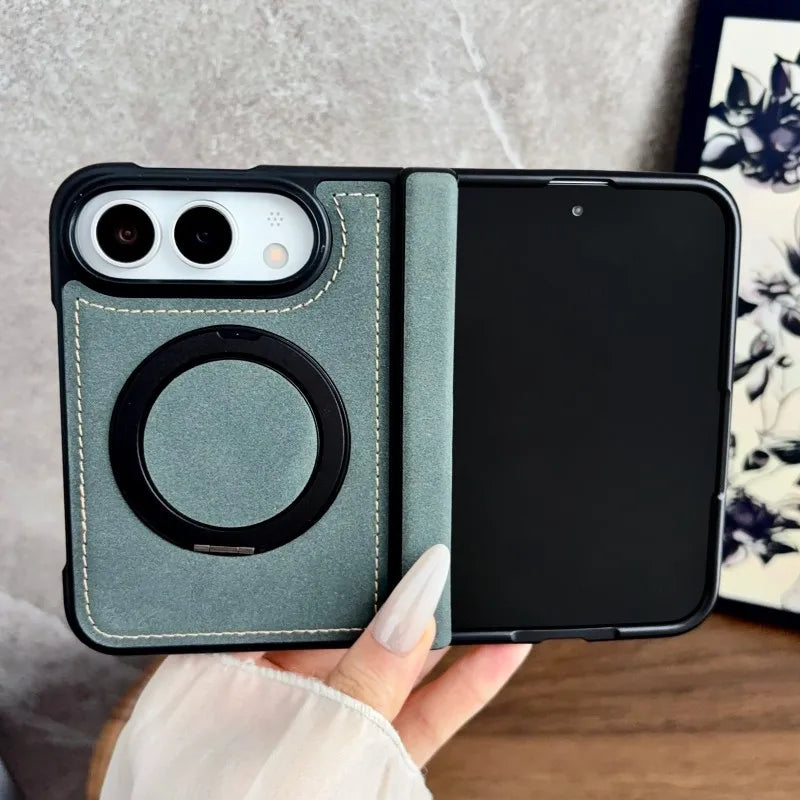 For iPhone Duo Fold Case Luxury PU leather Magnetic rotate stand Protective Back Cover For iPhone 18 Fold Phone Shell Funda