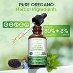 60ML Organic Oregano Oil Drops with Black Seed Oil & Vitamin E Immune, Respiratory,Digestive Support Vegan,Sugar-Free,Non-GMO