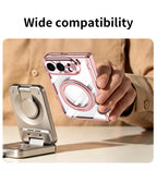For iPhone Duo Transparent Magnetic Case For MagSafe 360° Rotating Bracket Hinge Protection Cover With Tempered Glass Film