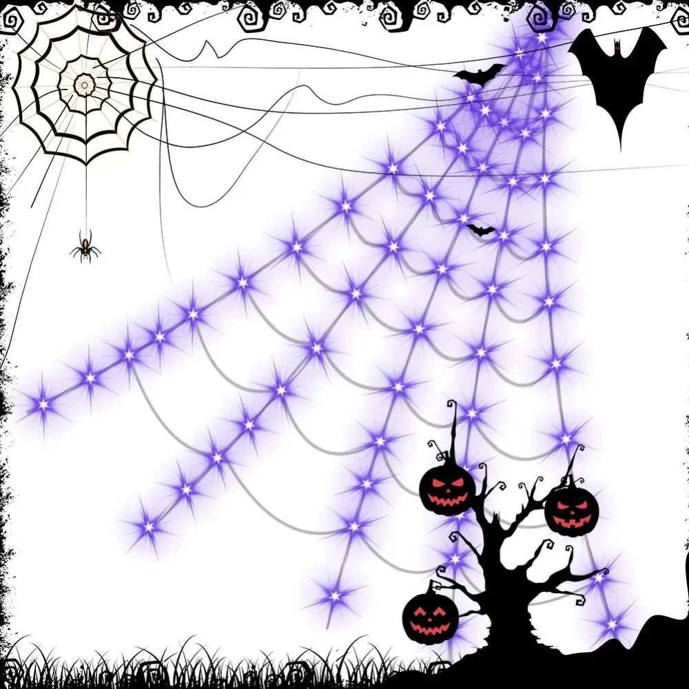 8 Modes Halloween Spider Web Lights Glow Waterproof Luminous Halloween Spider 5m Triangle Scary Giant Spider Bar