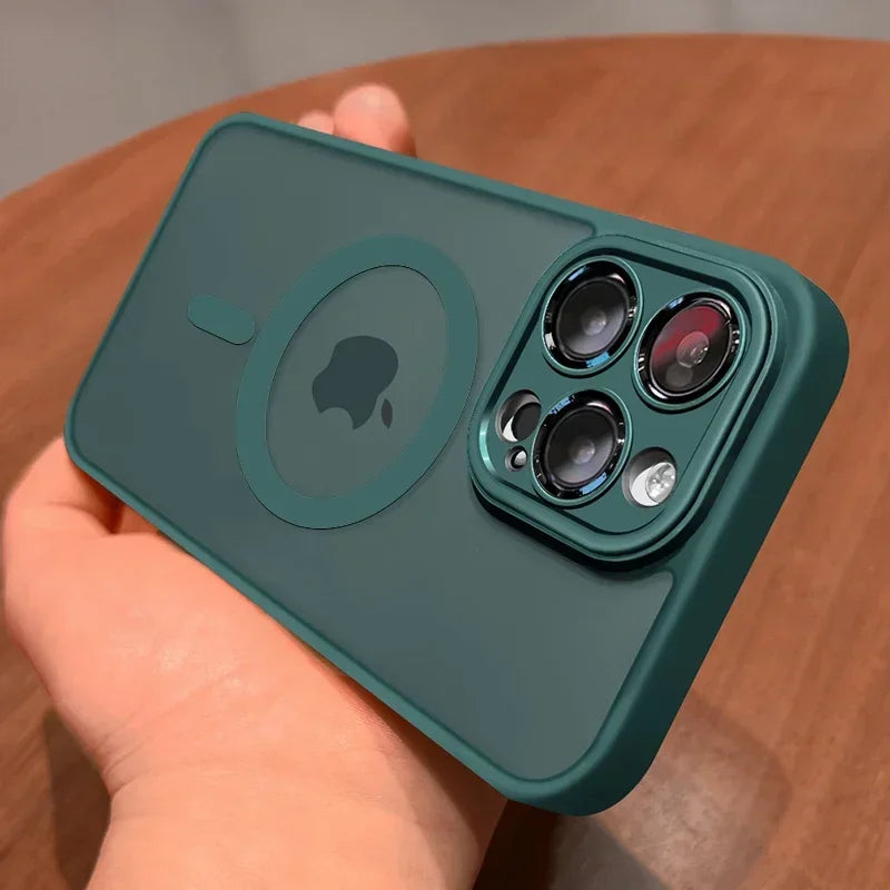 Magnetic Luxury Lens Protector Matte Translucent Case For iPhone 17 18 16 15 14 13 12 Pro Max For Magsafe Wireless Charger Cover