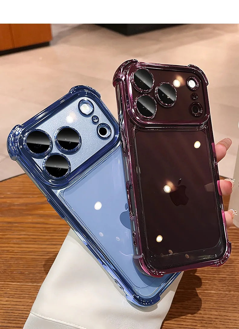 Luxury Electroplate Shockproof Transparent Phone Case For iPhone 18 17 16 15 14 13 12 Pro Max Plus Air Clear Bumper Cases Cover