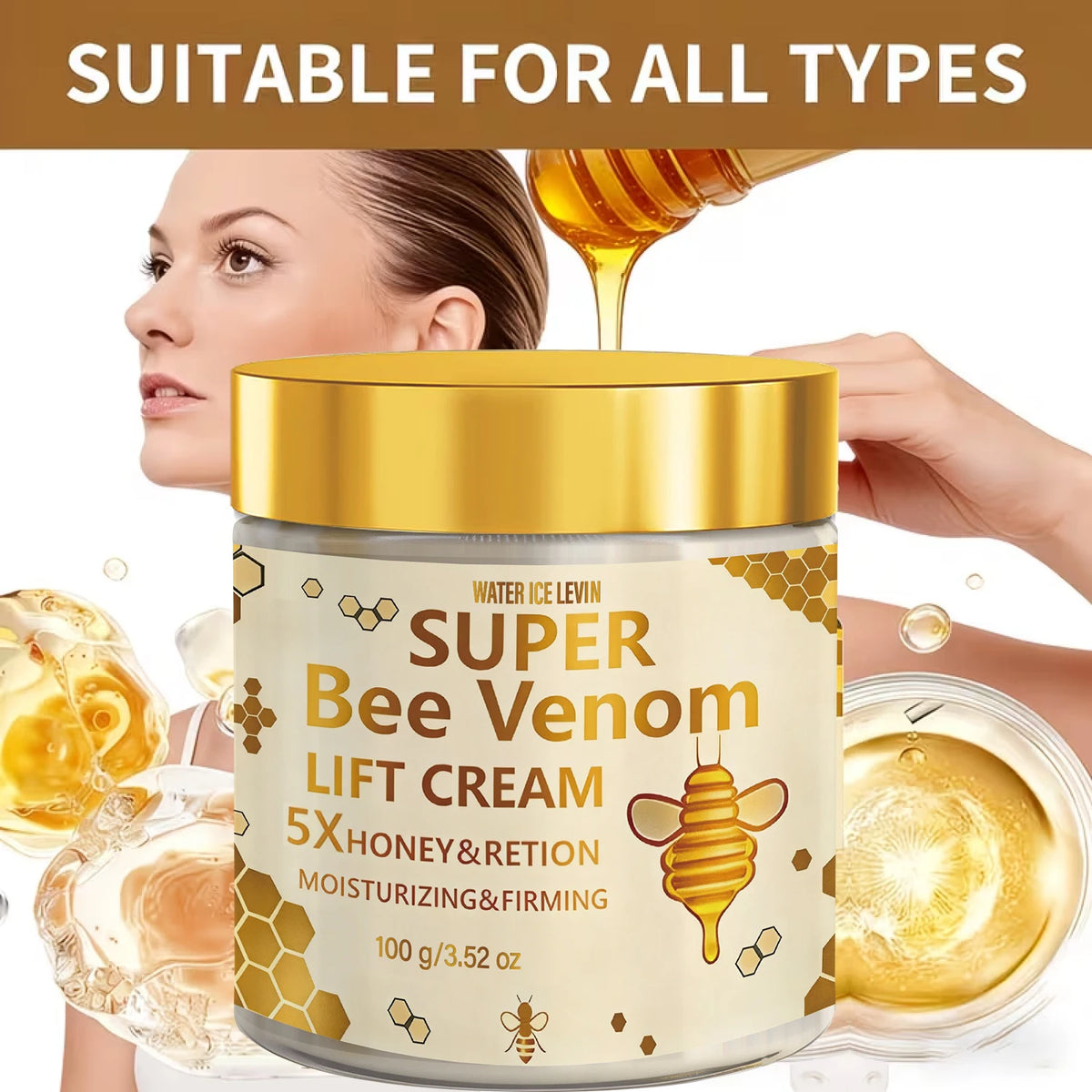 Bee Venom Face Cream 100g with Hyaluronic Acid, Vitamin C & Niacinamide - Moisturizing Firming Lifting Cream for All Skin Types