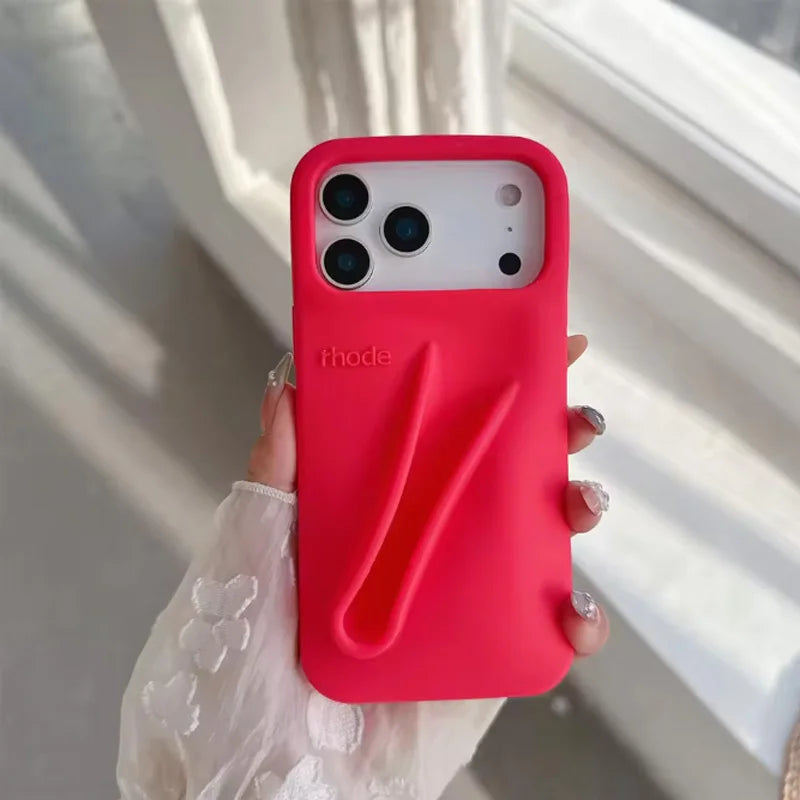 Hot‑Trend Rhode Lip Gloss Holder Cover for iPhone 11‑17, Anti‑Drop 3D Design Thick Silicone Single Shell Phone Accessory