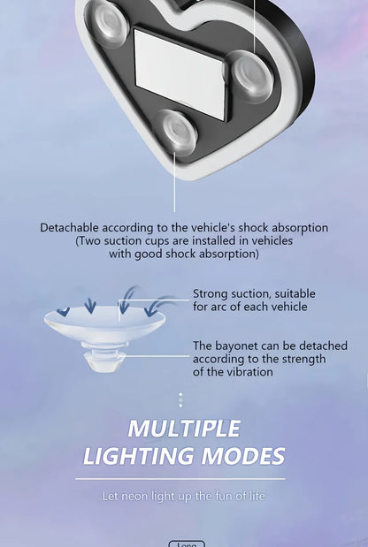 Solar LED Car Neon Lights – Heart Shape | RGB Atmosphere Light