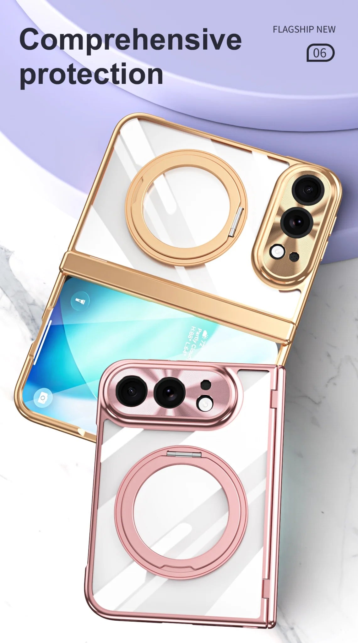 For iPhone Duo Transparent Magnetic Case For MagSafe 360° Rotating Bracket Hinge Protection Cover With Tempered Glass Film