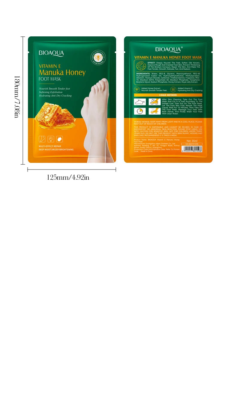 Vitamin E Foot Mask Manuka Honey Nourishing Long-lasting Moisturizing Hydrating Exfoliating Remove Dead Skin Foot Skin Care