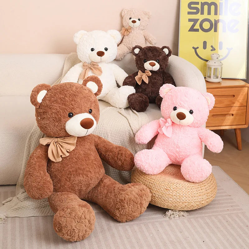 New Soft Bear Plush Toys White Pink Brown Bear Super Cute Huggable Pillow Stuffed Cartoon Animal Cushion Children Birthday Gift