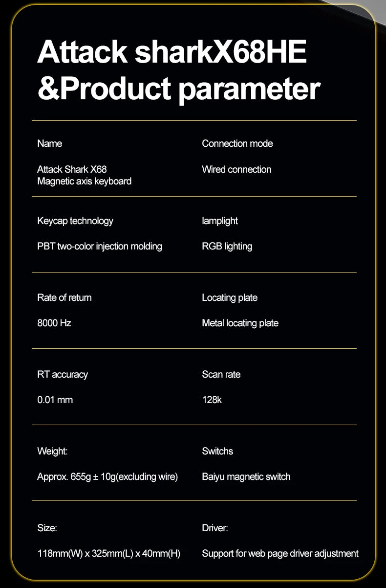 ATTACK SHARK X68HE X68PRO HE Magnetic Axis Gaming Keyboard Wired 8K Return Rate 5000mAh Battery Web Driver PBT Keycaps Esports
