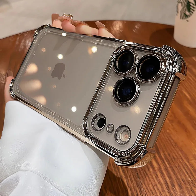 Luxury Electroplate Shockproof Transparent Phone Case For iPhone 18 17 16 15 14 13 12 Pro Max Plus Air Clear Bumper Cases Cover