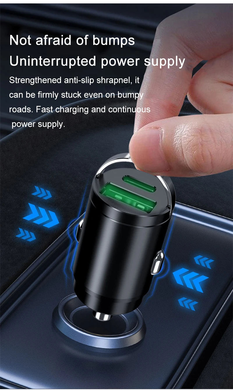 200W Mini Car Charger With QC3.0 USB C PD Fast Charging for iPhone Samsung Xiaomi