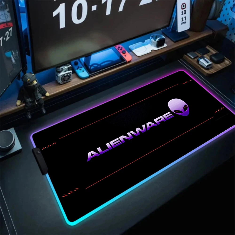 Alfombrilla de escritorio grande para teclado PC gamer XXL 900x400 RGB Alienware, alfombrilla de ratón gaming LED, accesorios de ordenador, Tapis De Souris Mousepads