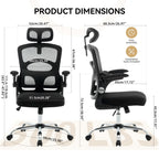 Ergonomic High-Back Mesh Chair Adjustable Headrest Lumbar Support 360° Swivel Rolling Computer Gaming Chairs for Home Office