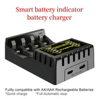 Battery Charger 4 Slot Intelligent Fast Charge With Indicator For 1.2V NiMH NiCd AAA/AA Rechargeable Battery USB C Micro Charger