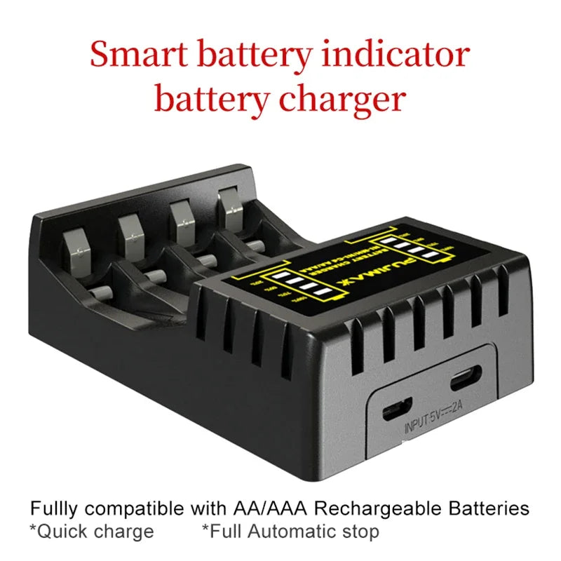 Battery Charger 4 Slot Intelligent Fast Charge With Indicator For 1.2V NiMH NiCd AAA/AA Rechargeable Battery USB C Micro Charger