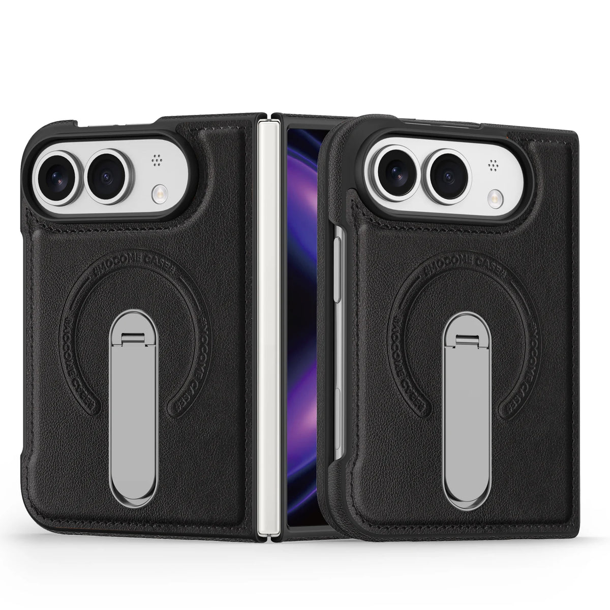 For Magsafe For iPhone Duo Case Luxury Matte Leather Magnetic Rotating Ring Holder Shockproof Protection Back Cover Accessories