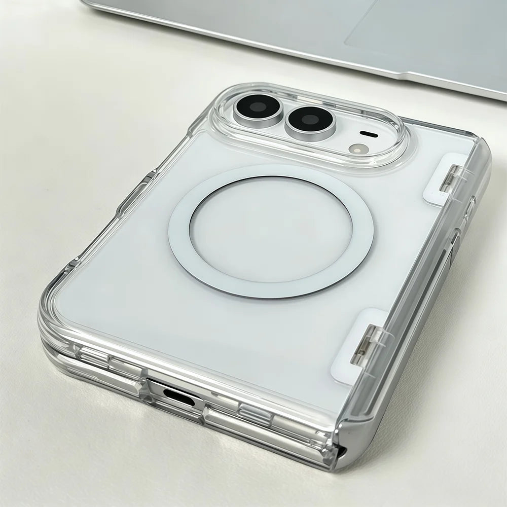 iPhone 18 Duo Fold Case With MagSafe Clear Hinge Bracket Shockproof Cover