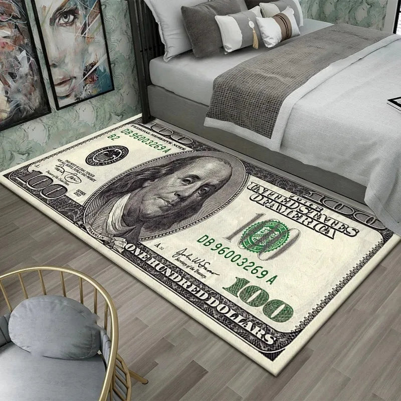 Colorful Dollar Money Print Area Rug Non Slip Polyester Carpet Mat