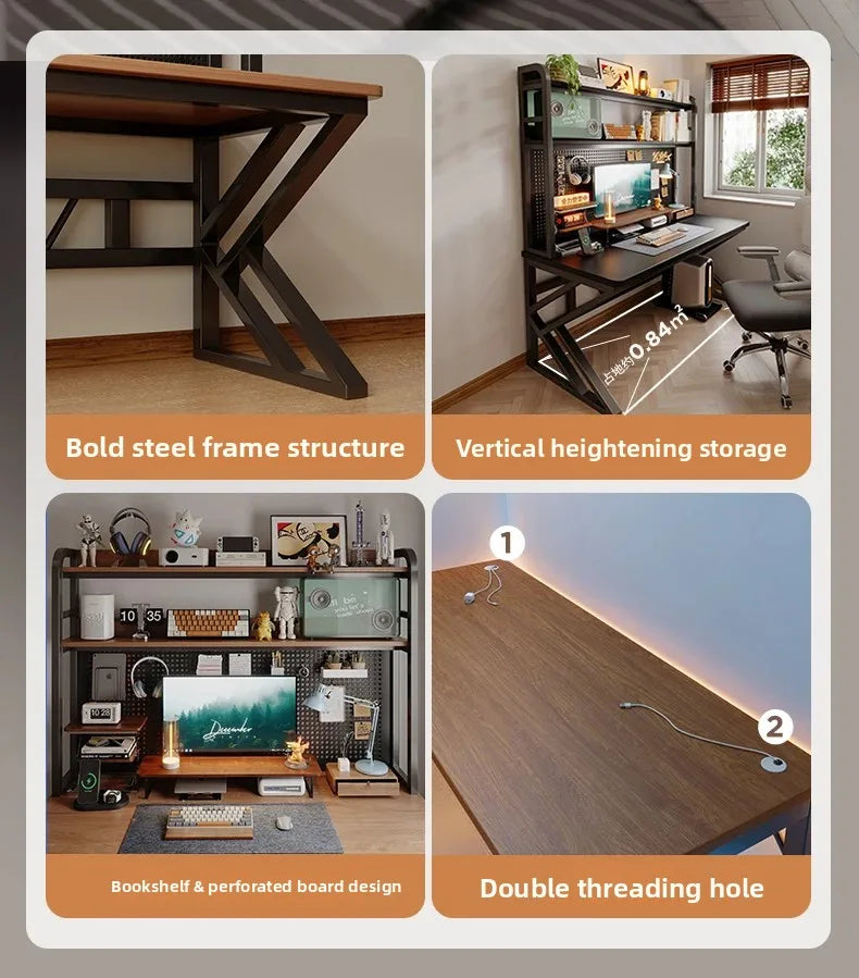 Gaming Desk with Bookshelf and Pegboard Computer Desk with Storage Shelf Home Office Study Desk for Bedroom Small Space