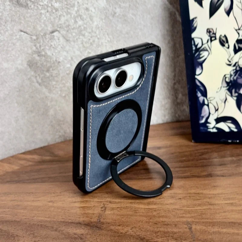 For iPhone Duo Fold Case Luxury PU leather Magnetic rotate stand Protective Back Cover For iPhone 18 Fold Phone Shell Funda