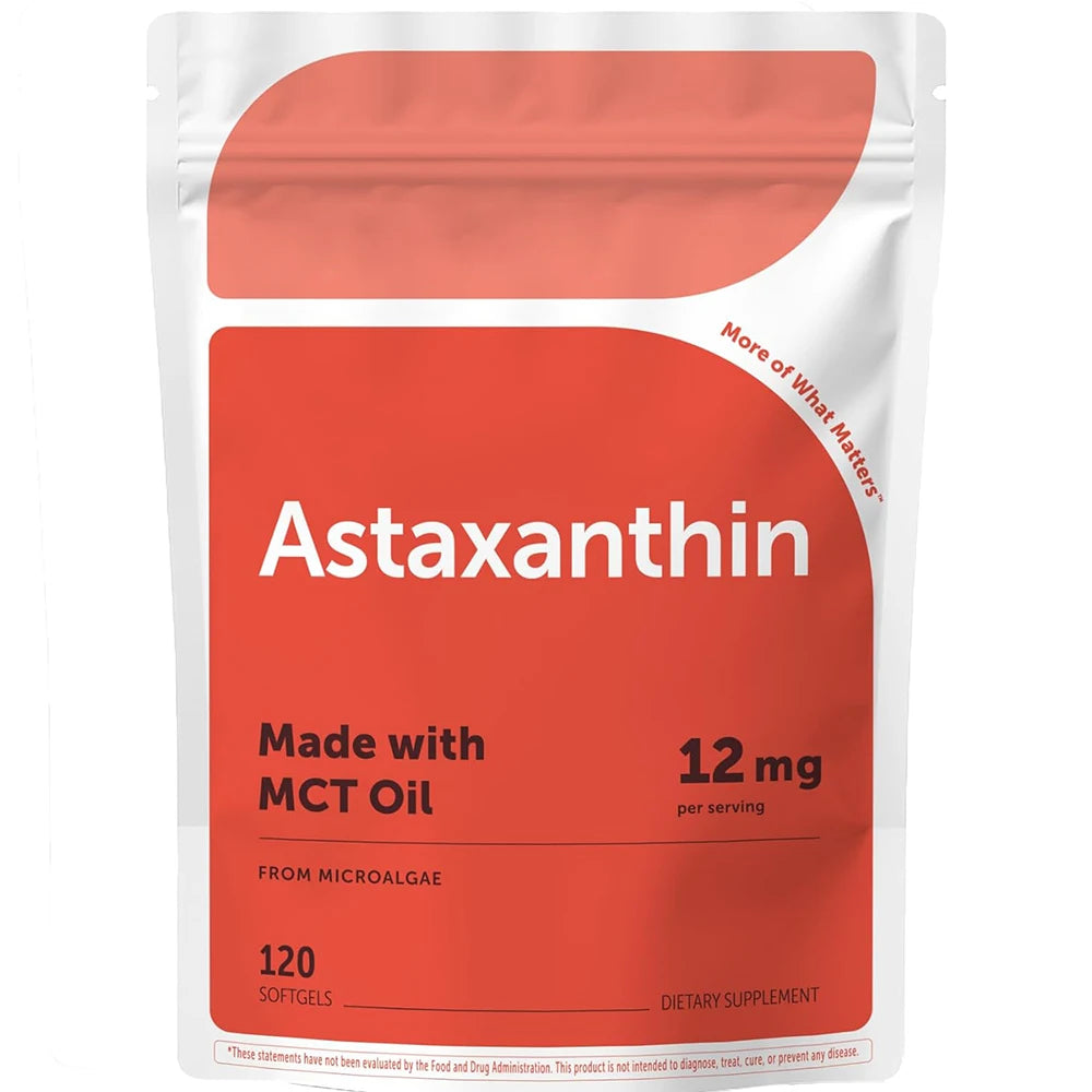 Astaxanthin 12mg with MCT Oil, Premium Astaxanthin Antioxidant Supplement Supports Vision, Immune System & Overall Well-Being