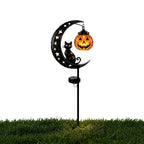 Solar Halloween Black Cat & Pumpkin Moon Garden Stake Light, Solar Garden Decoration, Outdoor Waterproof Metal Pumpkin Stake