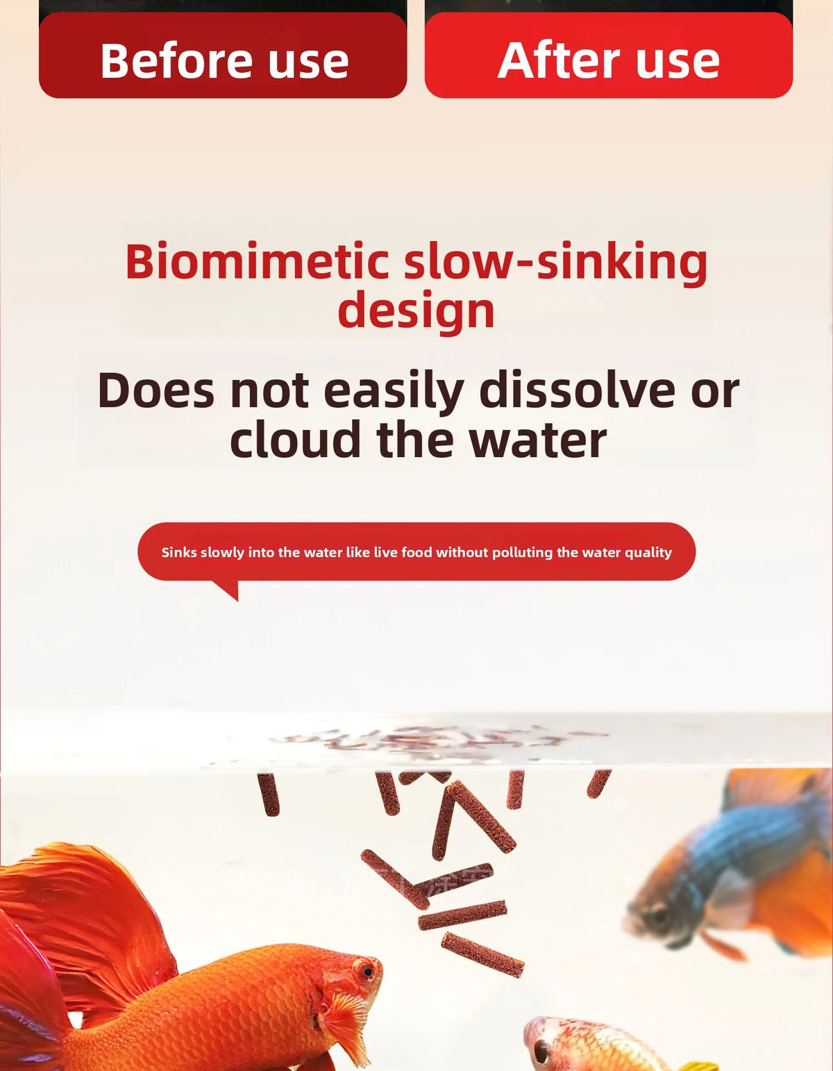 PAINTPET Bio-Mimetic Bloodworm Fish Food, Slow Sinking Protein Pellets for Tropical Fish, Universal Diet for Guppy, Tetra, Betta
