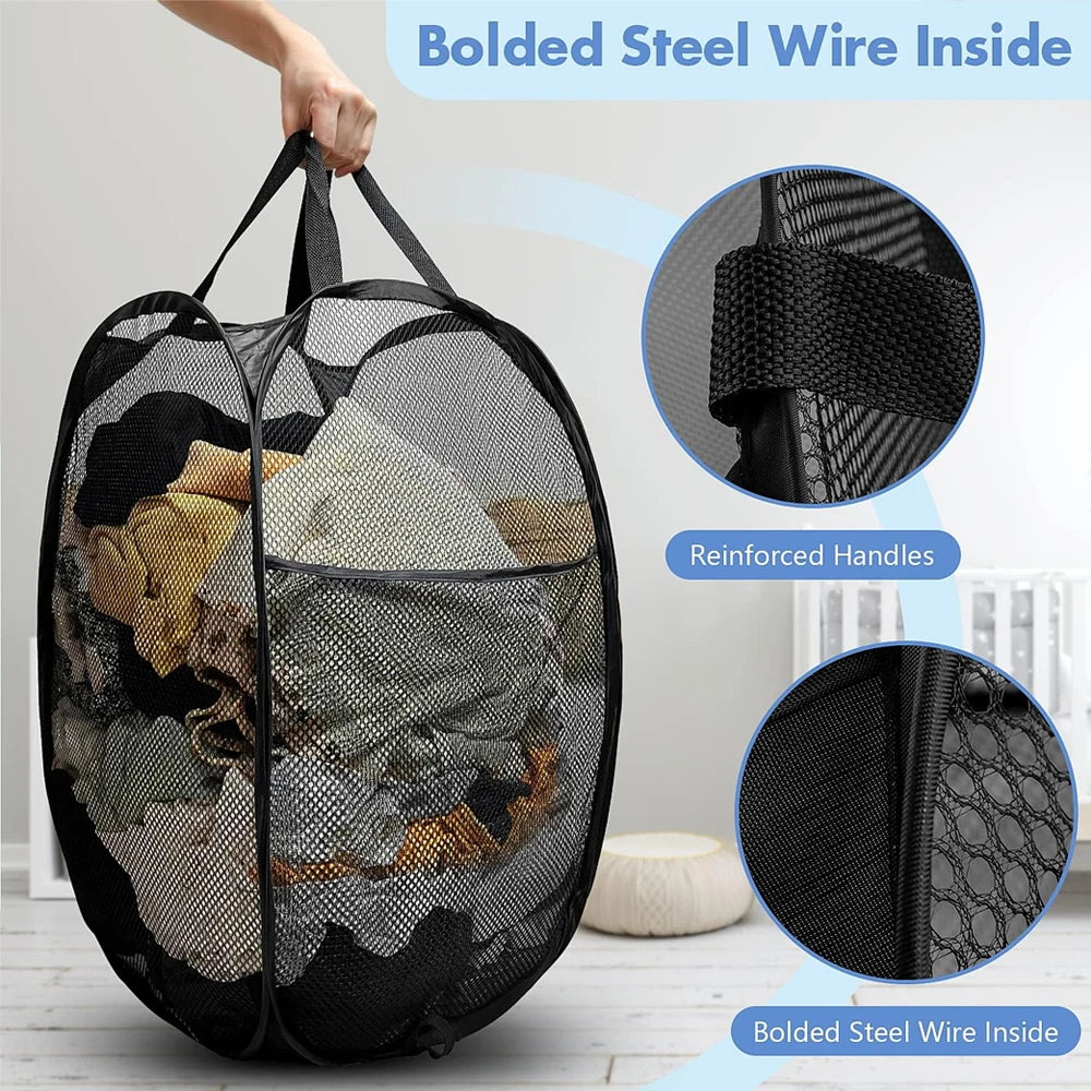 1-10Pcs Collapsible Laundry Basket Dirty Clothes Mesh Pop Up Hamper Storage Basket Toy Storage Bag for Home Bathroom Dorm Travel