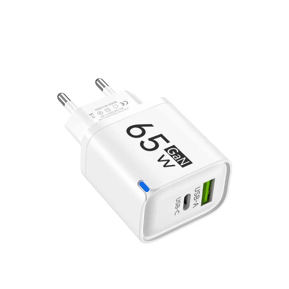 65W 2 In 1 USB Type C Fast Charging Charger PD High Speed Charge For iPhone Xiaomi Huawei Samsung Oneplus Mobile Phone Adapter