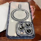 New Fashion Glitter Diamond Transparent Case For iPhone 16 15 14 13 17 12 18 Pro Max Plus Magnetic Wireless Charge Bumper Cover