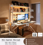 Gaming Desk with Bookshelf and Pegboard Computer Desk with Storage Shelf Home Office Study Desk for Bedroom Small Space