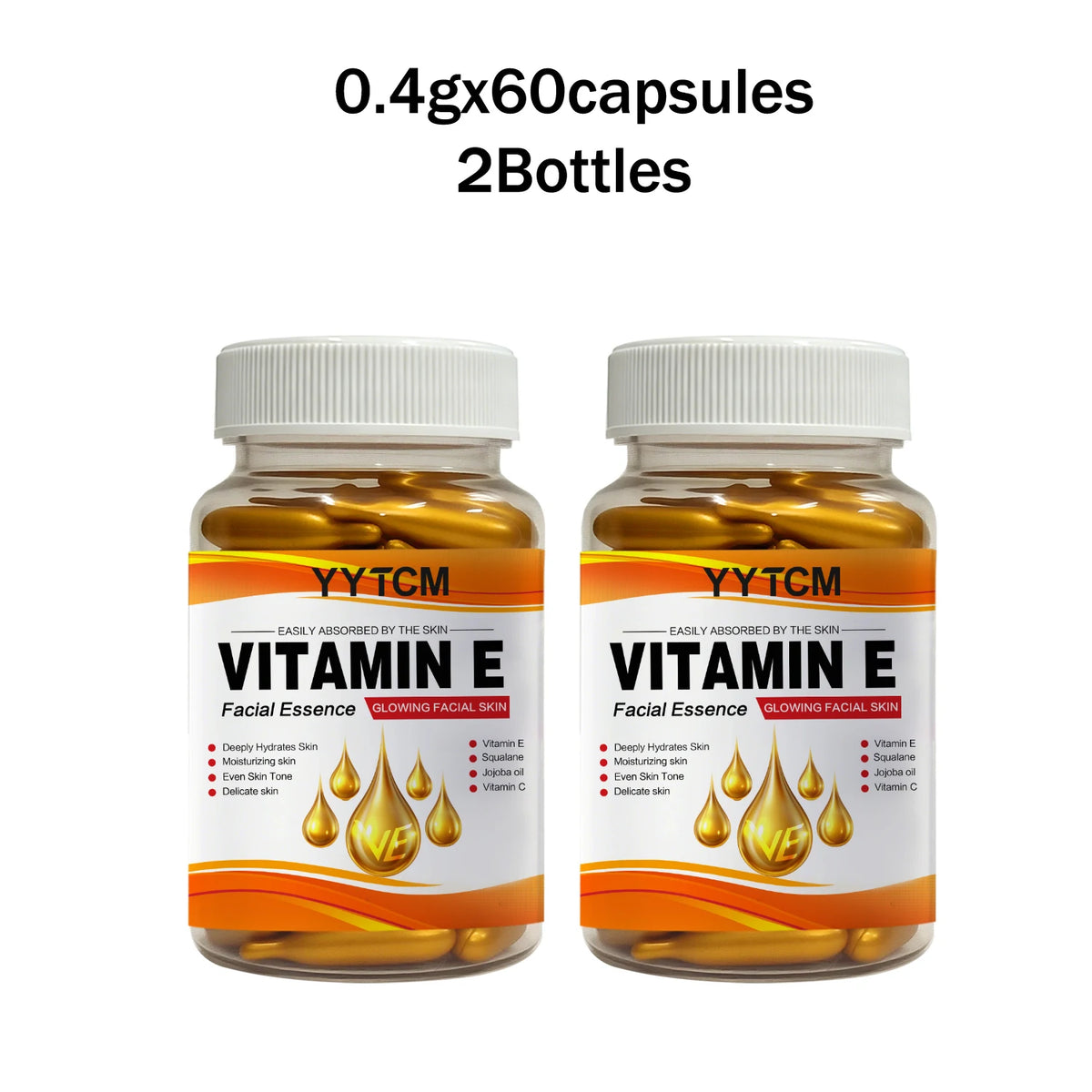 Vitamin E Deep Moisturizing Capsule Essence, Hydrates and Smooths Skin, Contains Plant-Based Squalane, Vitamin C, Deep Hydration and Brightening Skin Essence, 18 Capsules/30 Capsules/48 Capsules/60 Capsules/90 Capsules/120 Ca