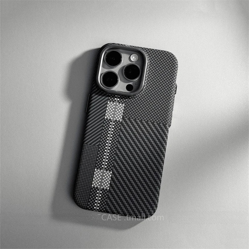 Relief Carbon Fiber Magnetic Case for iPhone 15 Pro Max 16 17 Pro Phone Cover Camera Metal Lens Protective Shell Hard PC Fundas