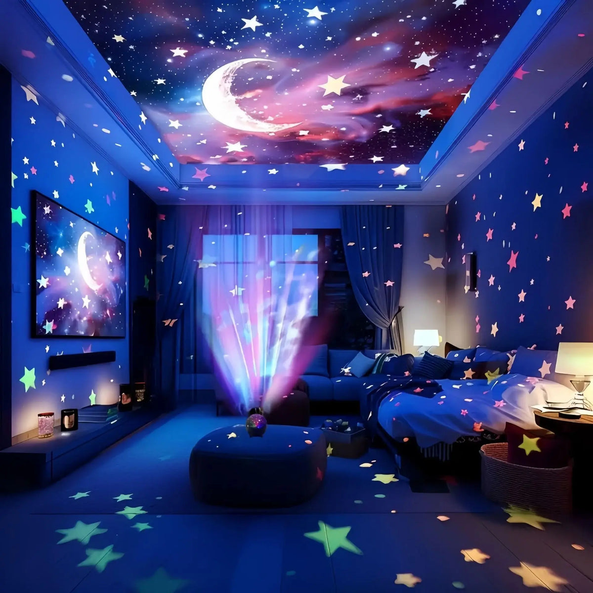 LED Night Light Starry Sky Galaxy Moon Projector Light Auto Color Changing USB 5V RGB Ambient Light for Kids Room Birthday Party
