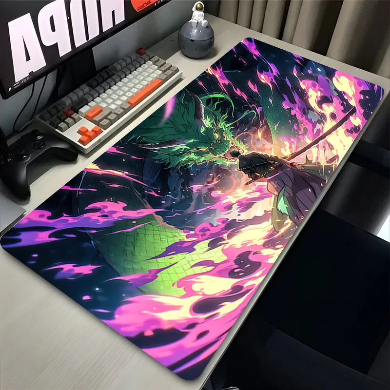 Gaming Mouse Pad Gamer Home Computer Accessories Cool One Piece Roronoa Zoro Mousepad XXL Keyboard Pad Non-Slip Office Mouse Mat