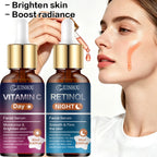 JUINHOU 2Pcs Day & Night Face Serum Set Vitamin C Retinol Hydrating Glowing Skin Make Skin Smoother And Firmer Daily Facial Care