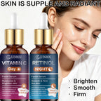JUINHOU 2Pcs Day & Night Face Serum Set Vitamin C Retinol Hydrating Glowing Skin Make Skin Smoother And Firmer Daily Facial Care