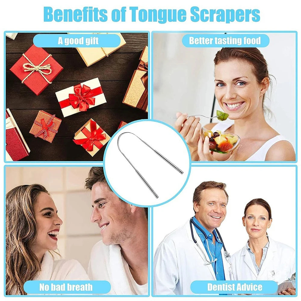 4 Colors Thicken Stainless Steel Tongue Scraper U-shaped Metal Fresh Breath Cleaning Coated Tongue Toothbrush