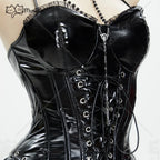 Meowcos Miss Misa Cosplay Costume Women  Halloween Gothic  Black Lace-up Corset Top and Skirt with Net Stockings and Sleeves