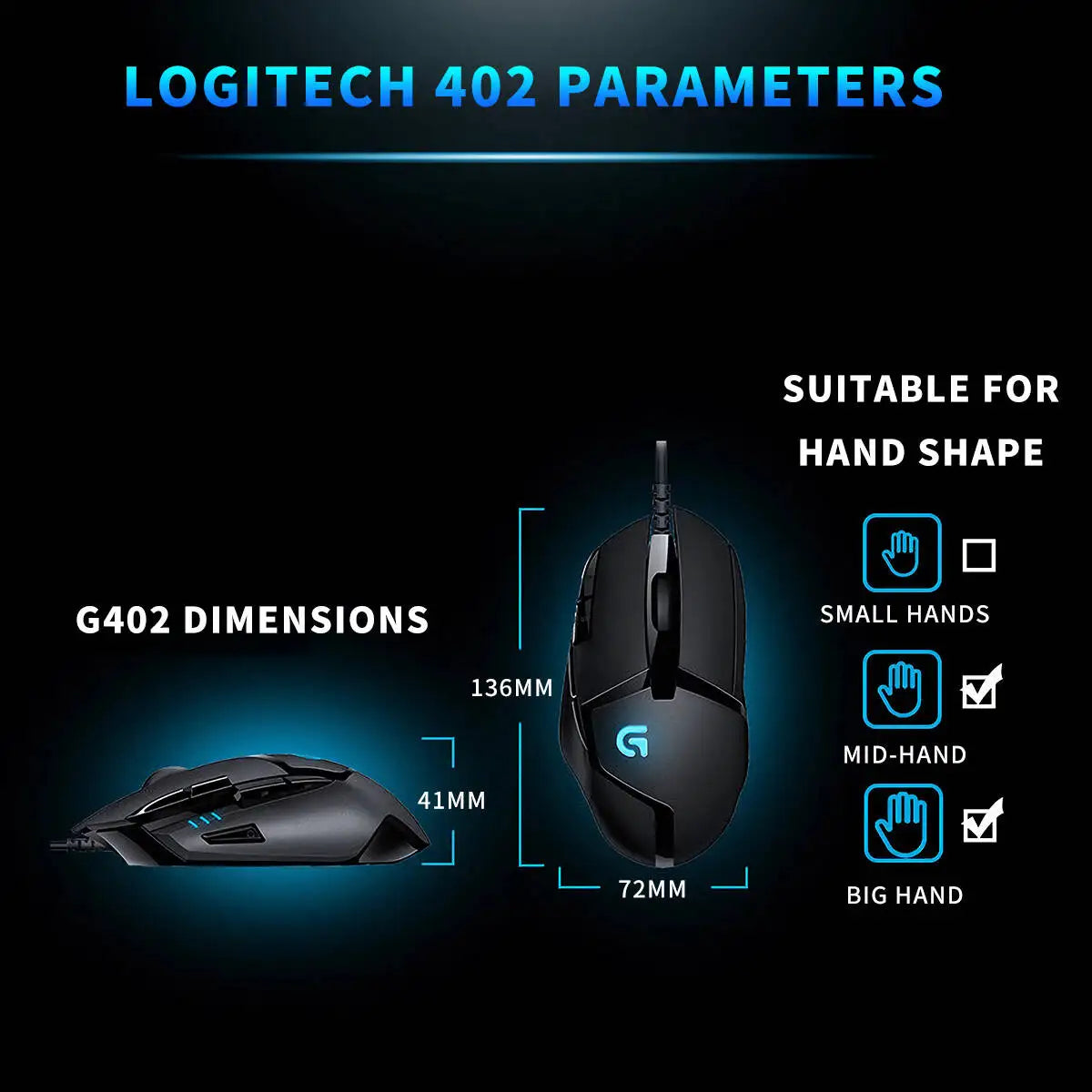 Logitech G402 Hyperion Fury, Wired Gaming Mouse with 4000 DPI, Perfect for FPS & RPG Games G102/G203/M100R