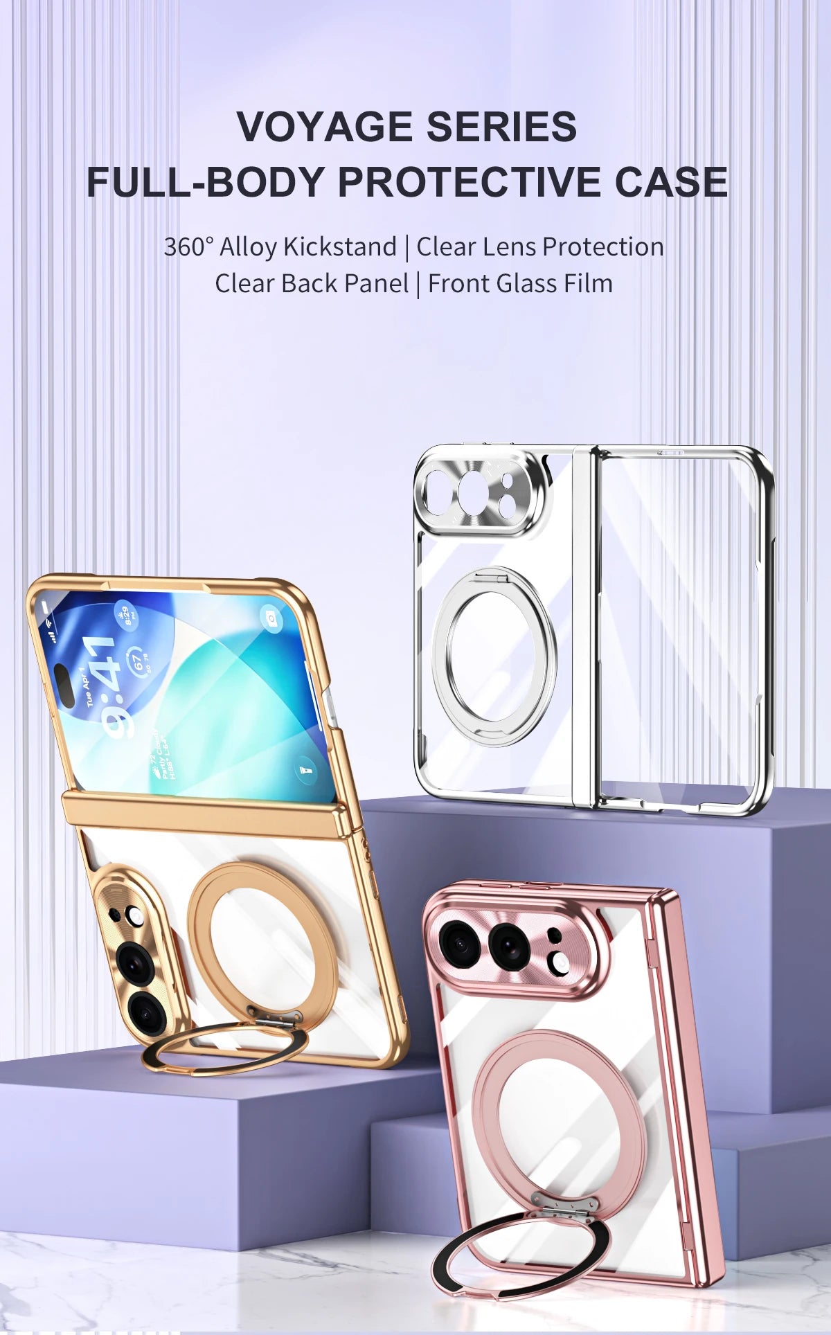 For iPhone Duo Transparent Magnetic Case For MagSafe 360° Rotating Bracket Hinge Protection Cover With Tempered Glass Film