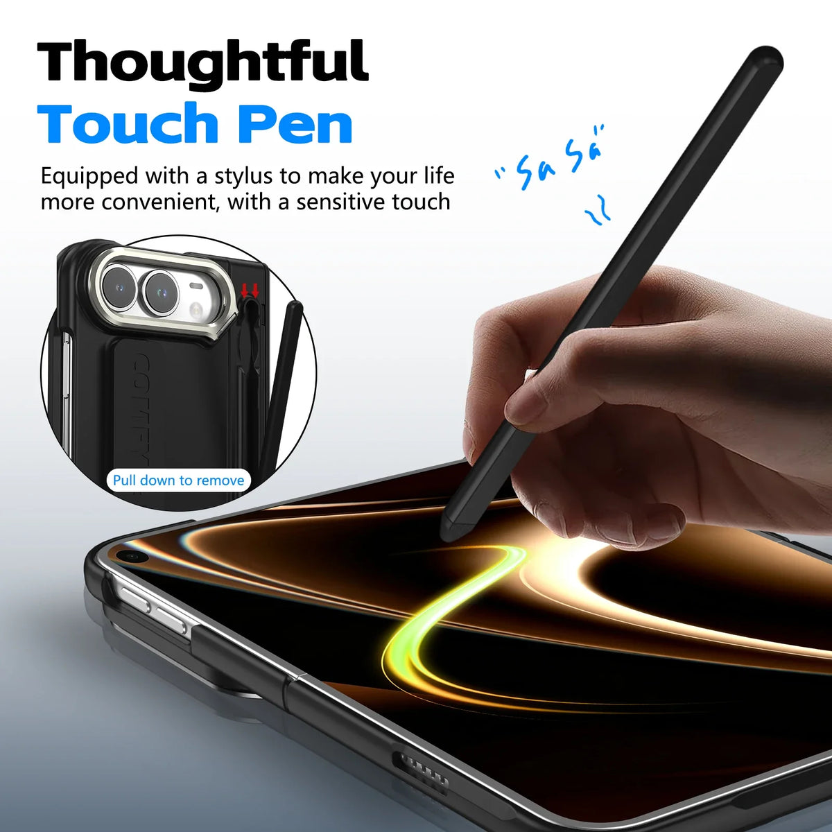 For Apple iPhone Duo Case With Stylus Pen Holder Stylus Screen Protector Camera Stand Wristband Hinge Protection Phone Cover