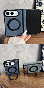 For iPhone Duo Fold Case Luxury PU leather Magnetic rotate stand Protective Back Cover For iPhone 18 Fold Phone Shell Funda