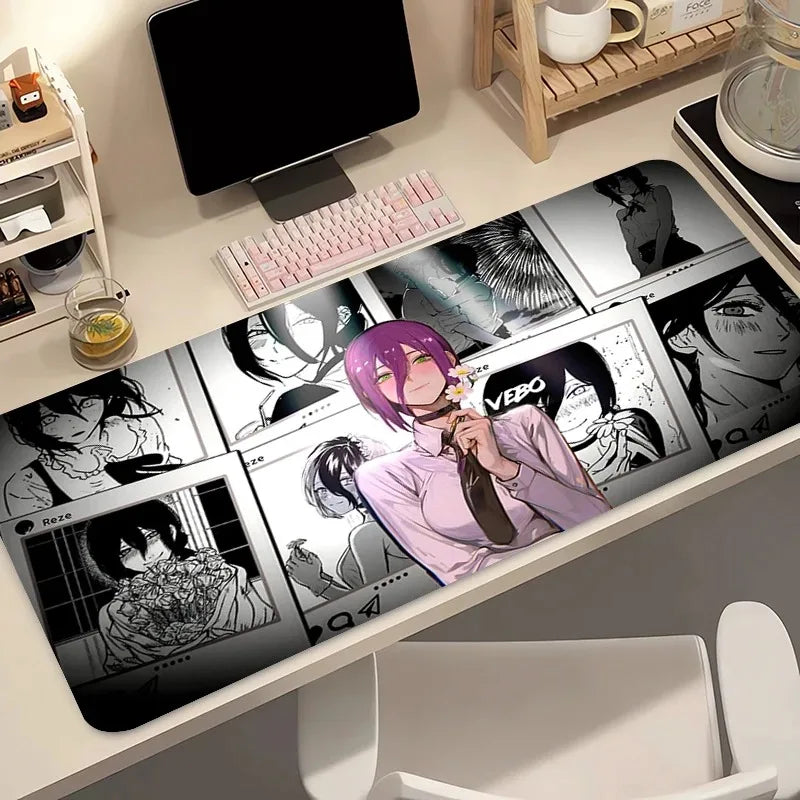 Mouse Pad Kawaii Gaming Accessories Computer Mouse Mat PC Gamer Black And Whit Keyboard Pad Chainsaw Man Reze Desk Mat Mousepad