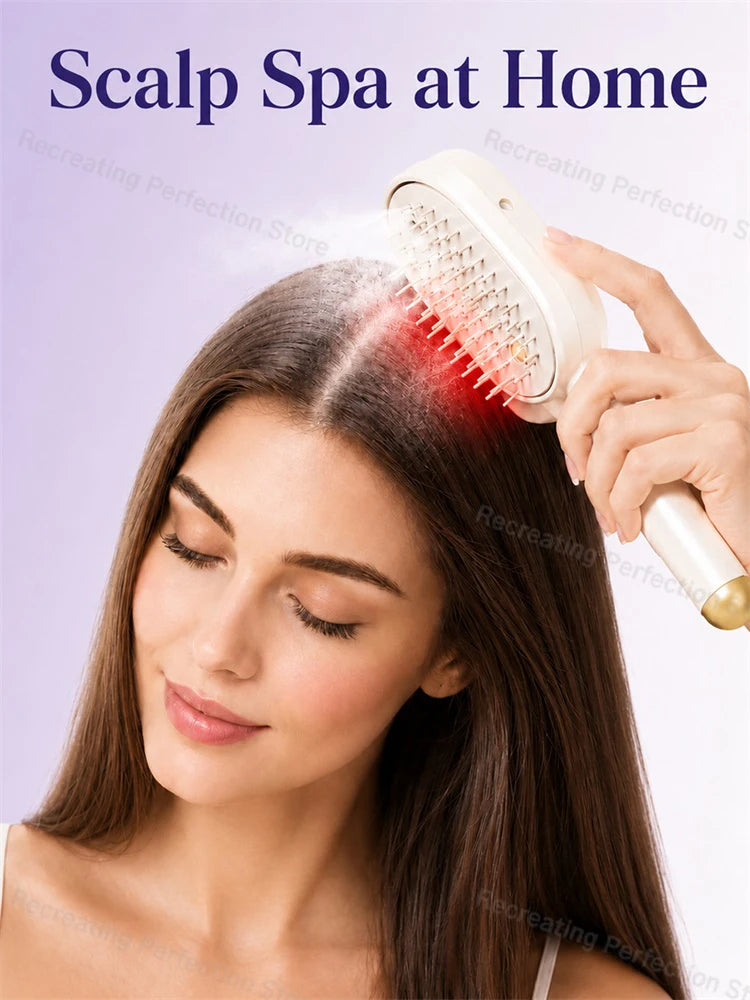 Electric Hair Straightener Brush No Heat with Fine Mist Spray Red Light Therapy Straightening Scalp Massage Cordless Fast Charge