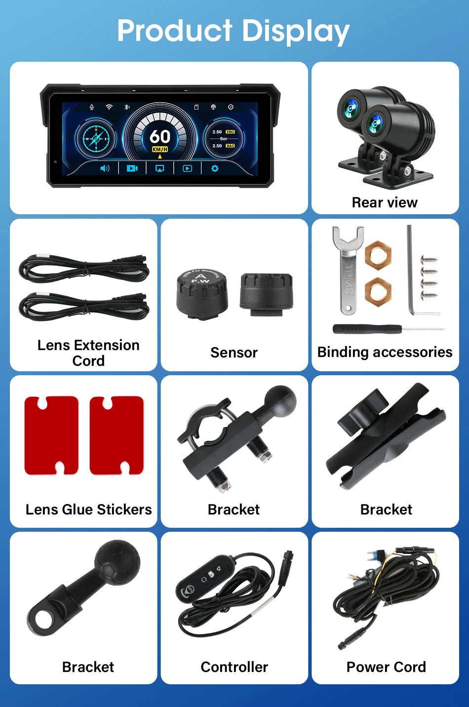 Jansite Portable 8.1 inch IP67 Waterproof Motorcycle 4K DVR GPS Navigation Wireless Carplay Android Auto Moto Recorder Monitor
